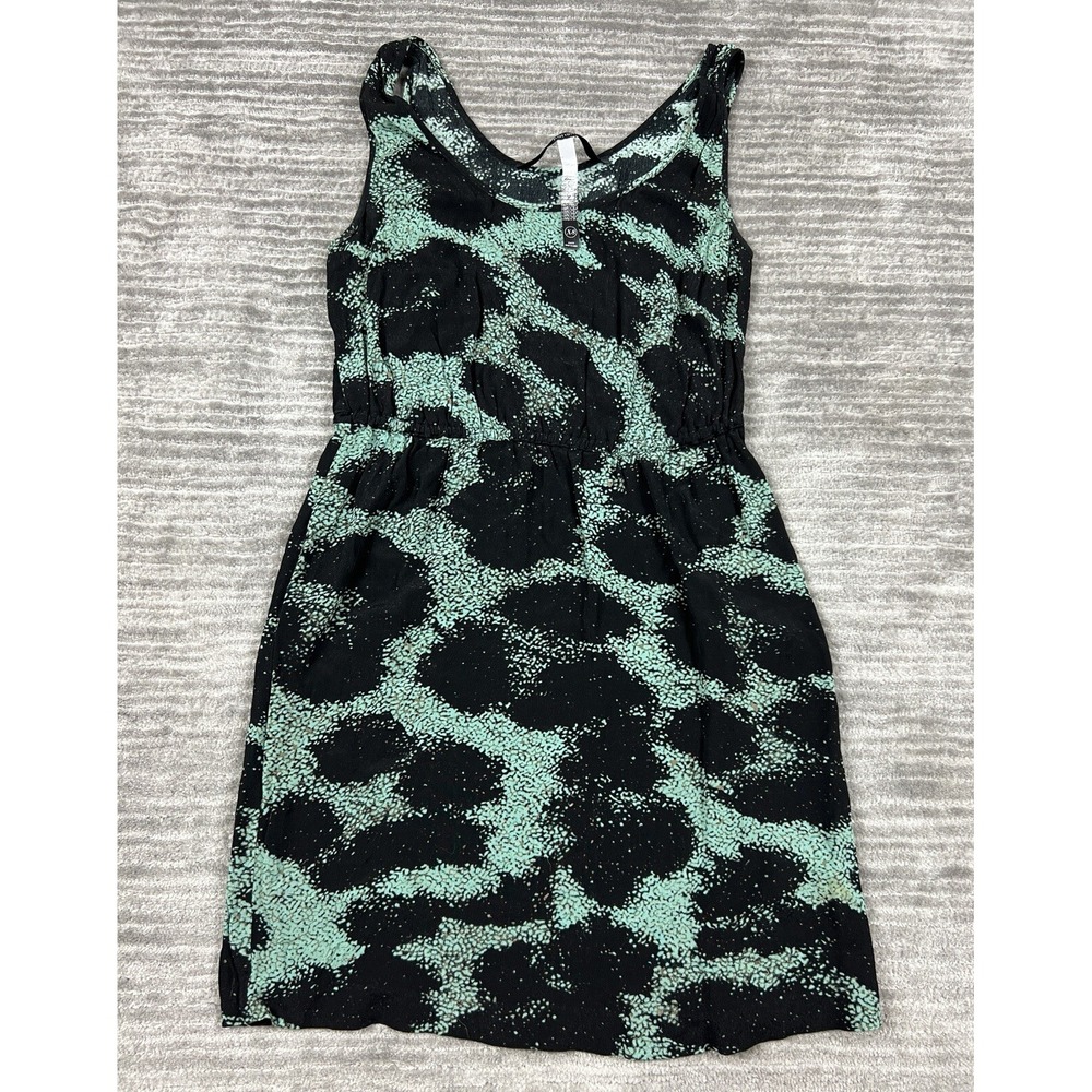 Kensie Dress Womens XS Black Mint Green Abstract Animal Print Sleeveless Rayon